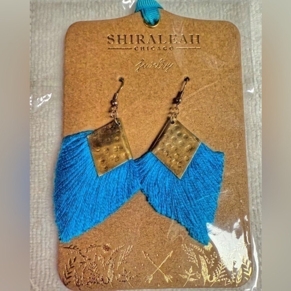 Shiraleah Anthropologie Earrings Selma Fringe Aqua Color